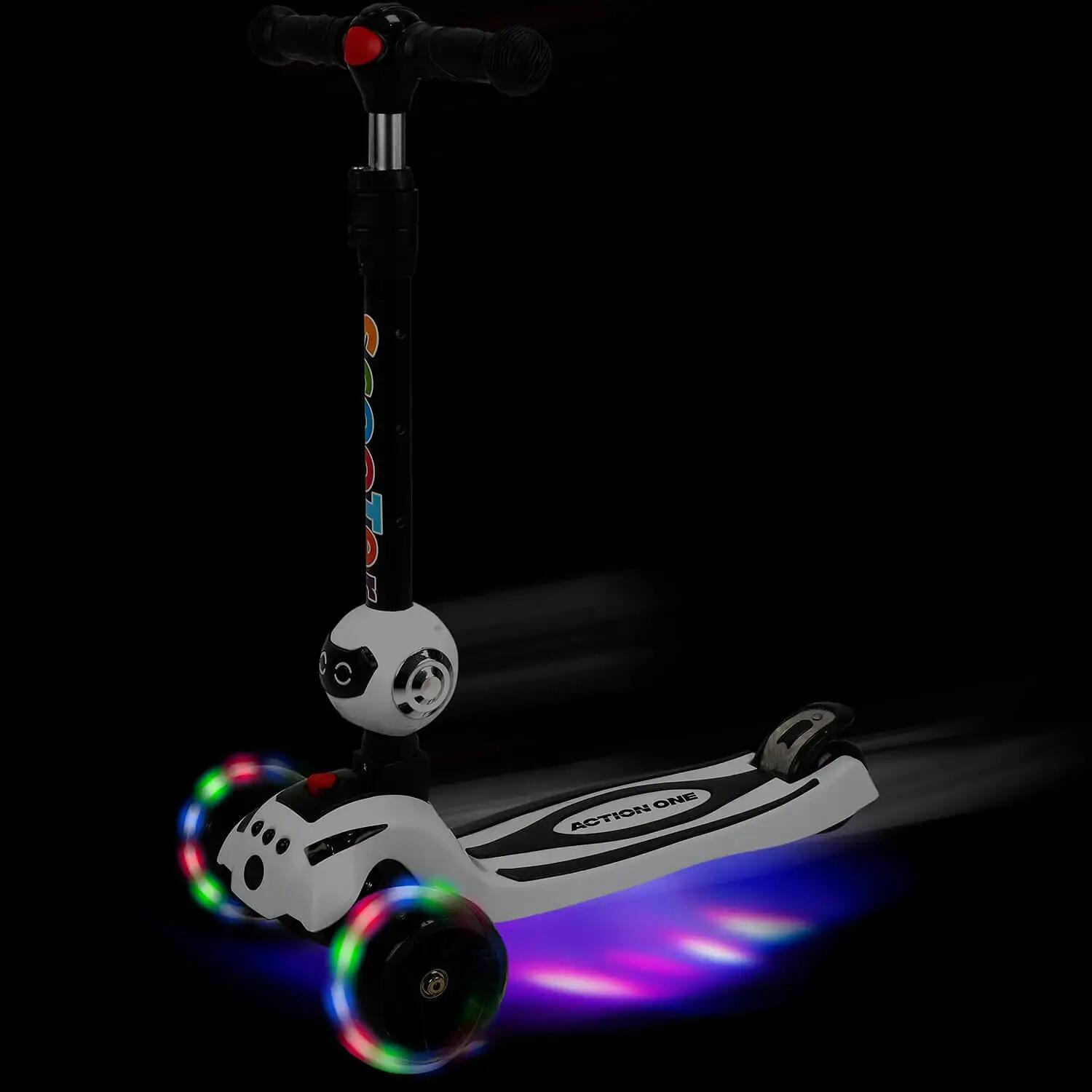 Trotineta cu muzica, platforma si roti luminoase, My Robot, alb 5/5