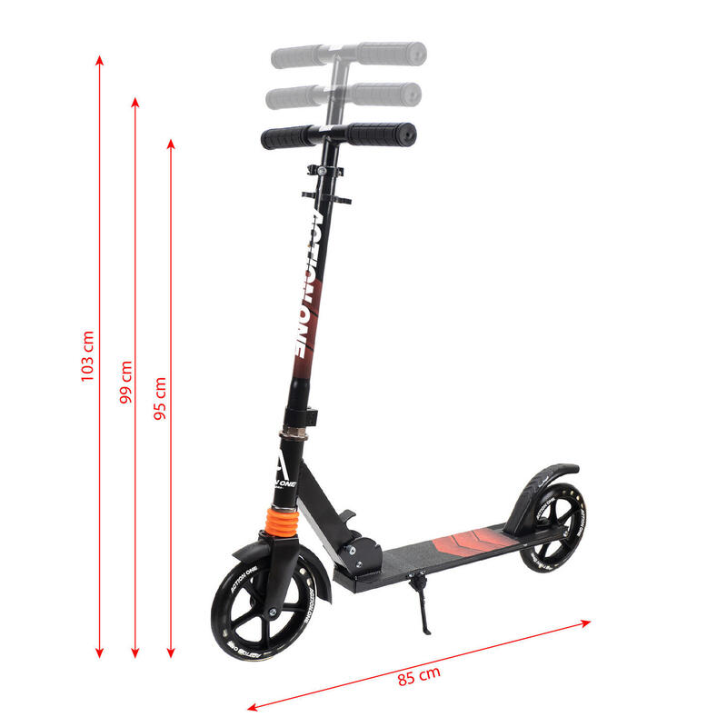 Trotineta cu amortizor si cric, Jumbo 2 , 200 mm, roti negre