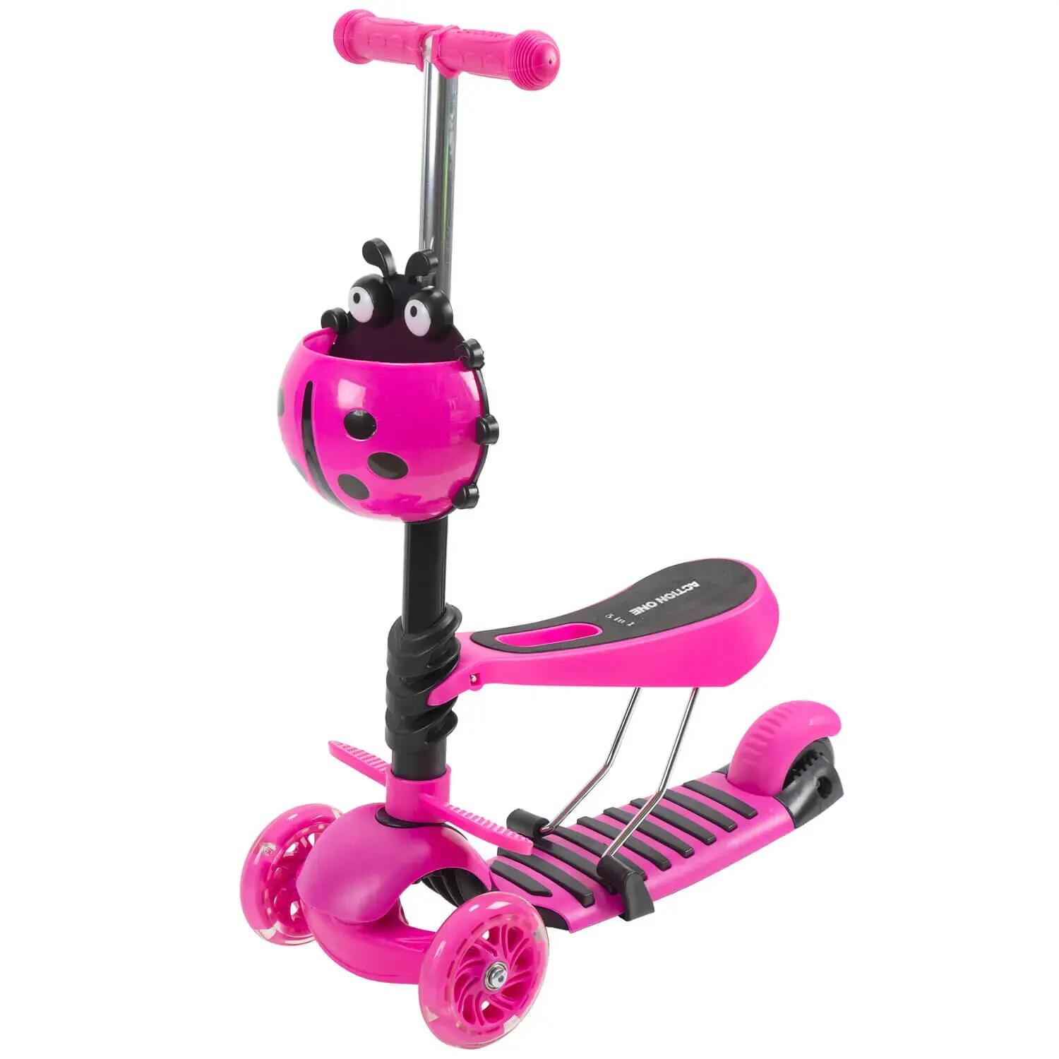 Trotineta 5 in 1, Smart Kid  cu roti luminoase, Roz 3/5
