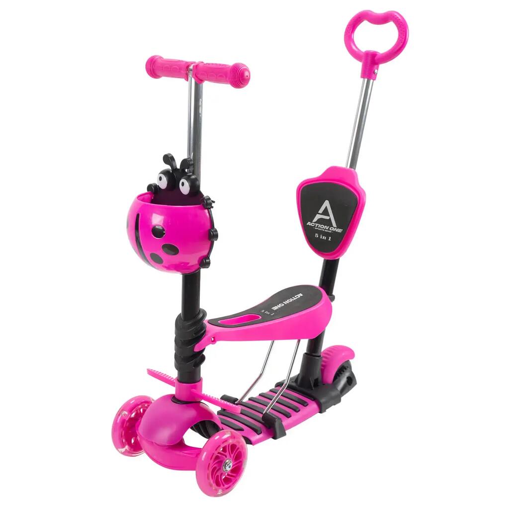 Тротинетка 5 в 1 Smart Kid със светещи колела, розова