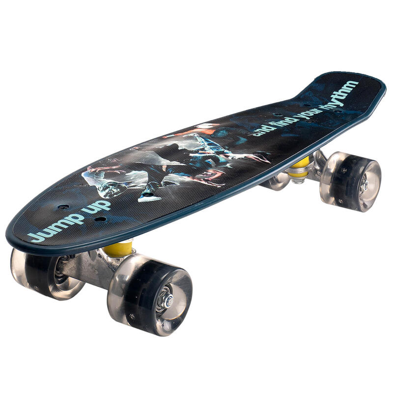 Penny Board cu roti luminoase negre 22'', PU, Aluminium, 90 KG Jump Up