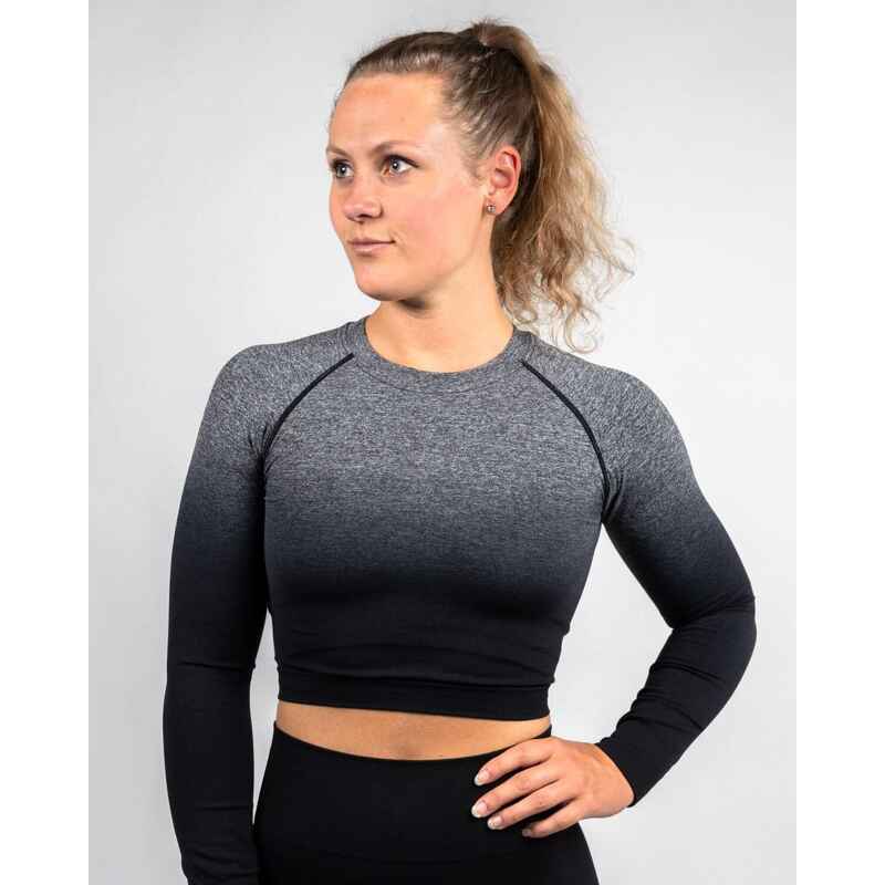 Langarmshirt Flow-Active Fitness Damen | Schwarz-Grau | Seamless