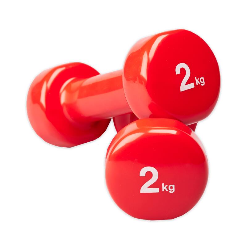 Set di manubri in vinile per 2 pezzi - 0,5/1/2/3/4/5 kg - rosso