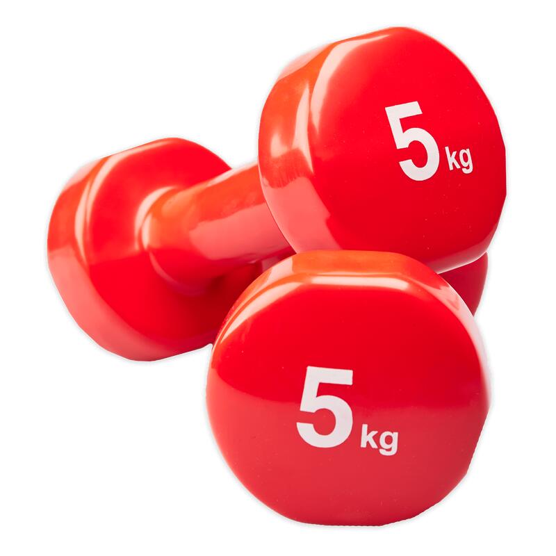 Jeu d'haltères en vinyle par 2 pièces - 0.5 / 1 / 2 / 3 / 4 / 5 kg - rouge