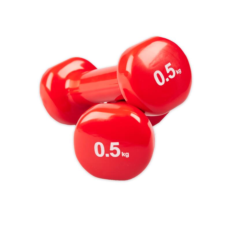 Jeu d'haltères en vinyle par 2 pièces - 0.5/1/2/3/4/5 kg - rouge