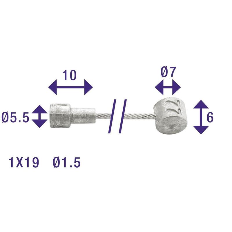 Rem binnenkabel 2350mm RVS ø1,5mm V-nippel en T-nippel (op kaart)