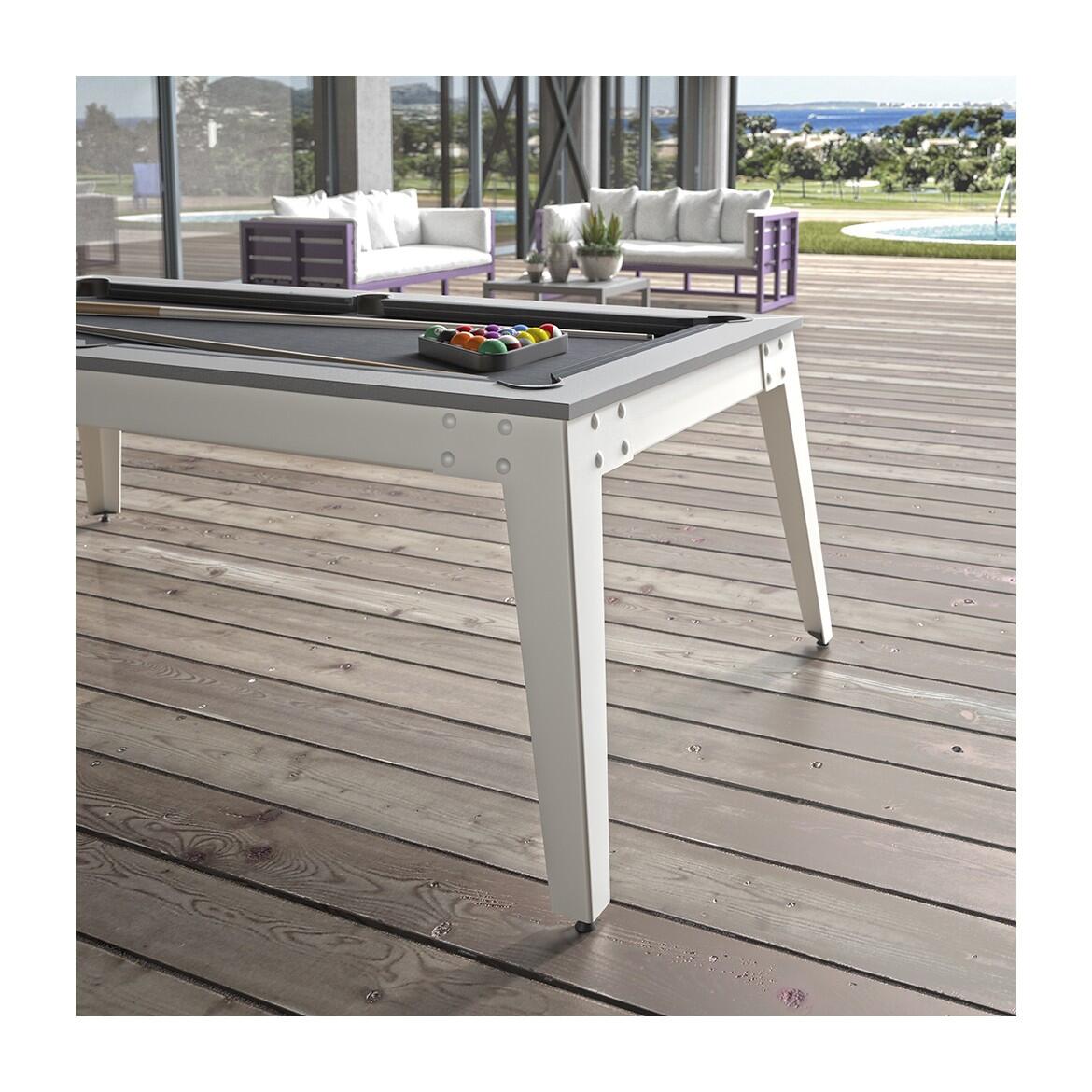 BILLARD CARAIBES EXTERIEUR  - PIEDS BLANC  - DRAP GREY 3/4