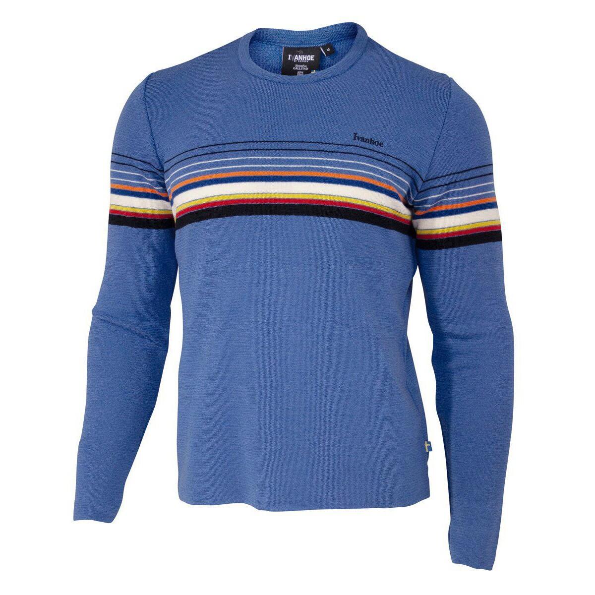 IVANHOEOEFSWEDEN Retro svetr z vlny Hang Loose Blue – s kulatým výstřihem