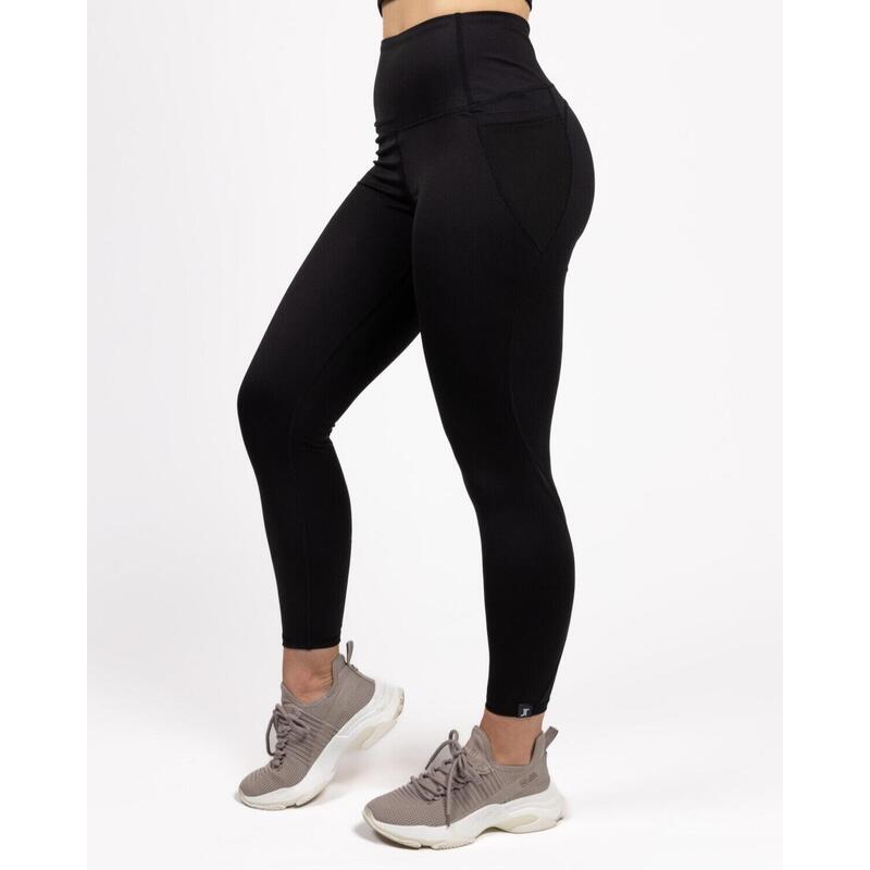 Charge Sport Leggings Lang Fitness Damen | Schwarz | Mittel Bundhöhe mit Masche