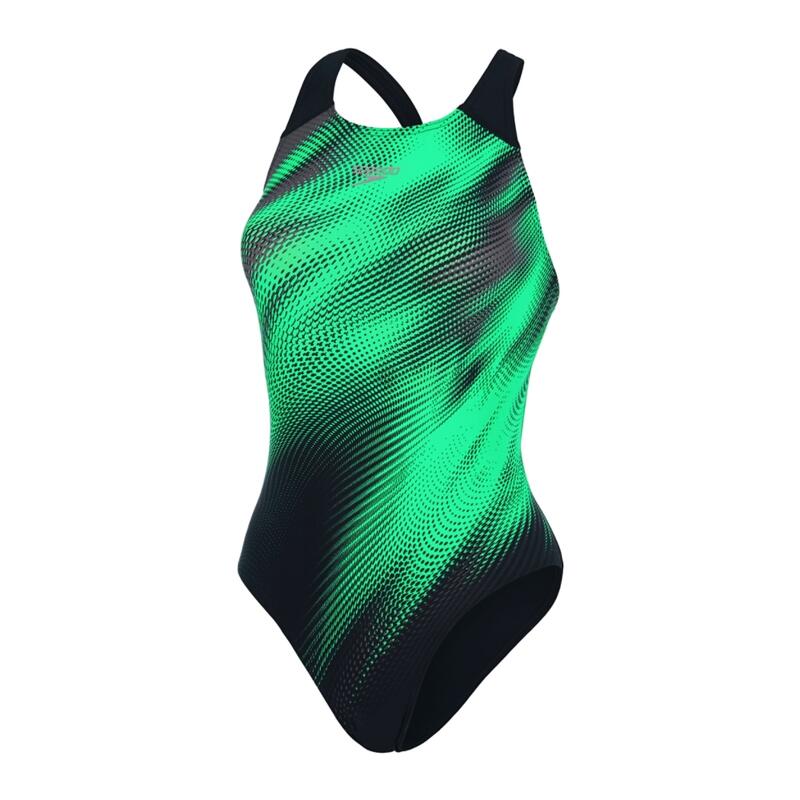 Speedo Placement Digital Powerback Swimsuit - Black/ Charcoal/ Green