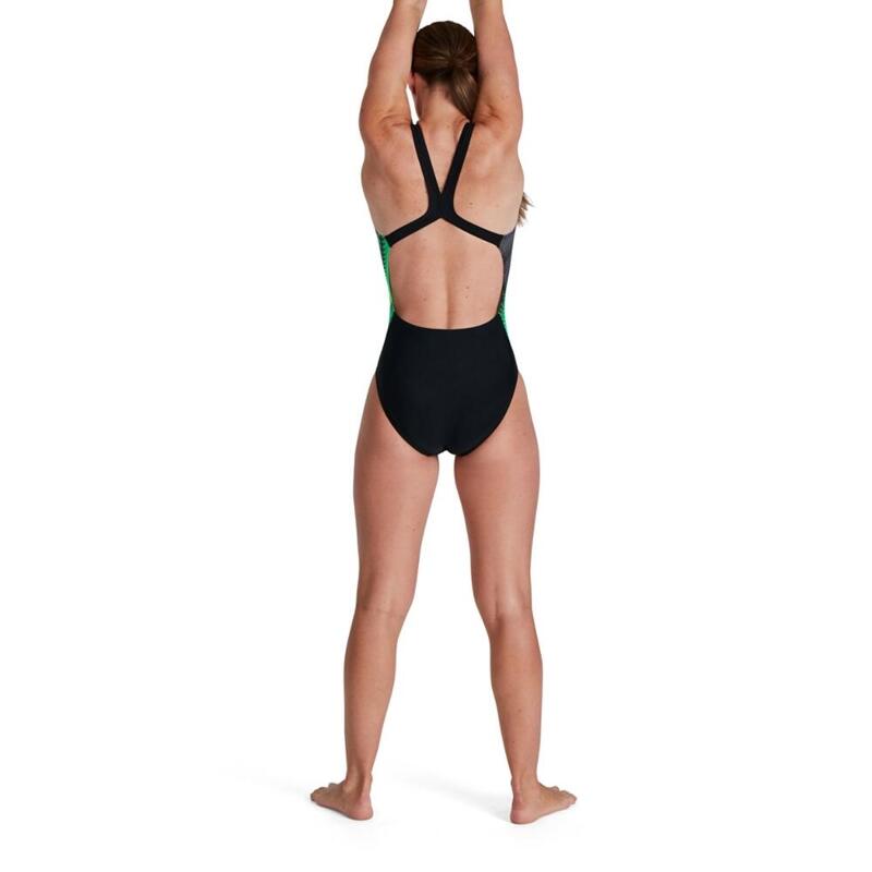 Speedo Placement Digital Powerback Swimsuit - Black/ Charcoal/ Green