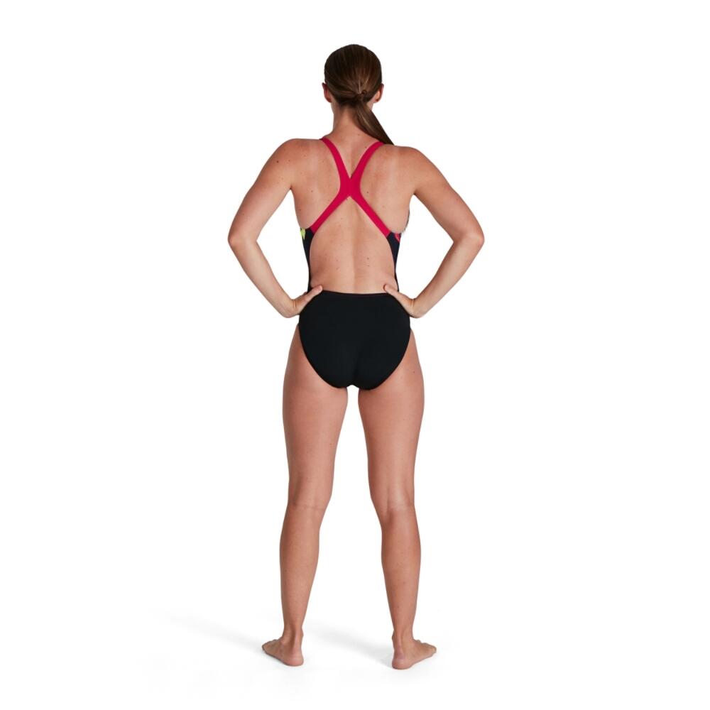 Placement Digital Powerback Fato de banho adulto feminino Preto/Púrpura 2/6
