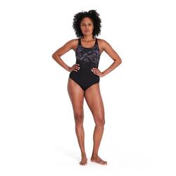 Speedo Hyperboom Allover Medalist Swimsuit - Black/ Oxid Grey/ USA Charcoal