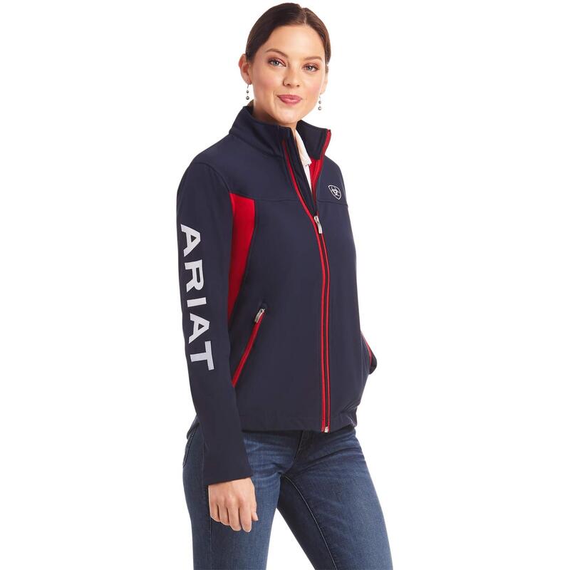 Damen Reitjacke NEW TEAM Softshell blau/rot