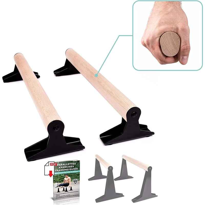 Hochwertige Low Holz Parallettes mit ergonomischem Holzgriff und Blech Füßen