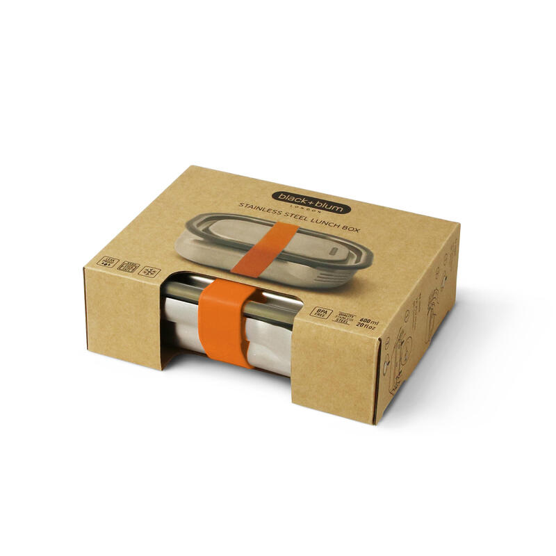不銹鋼防漏食物盒連餐叉 20oz (600ml) - 橙色