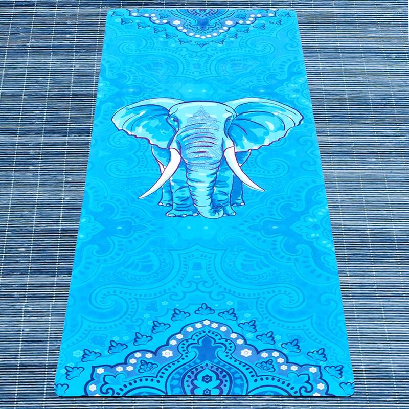 Tapis de yoga caoutchouc-microfibre 5mmx68cmx1,83m - Eléphant bleu + Sac de yoga