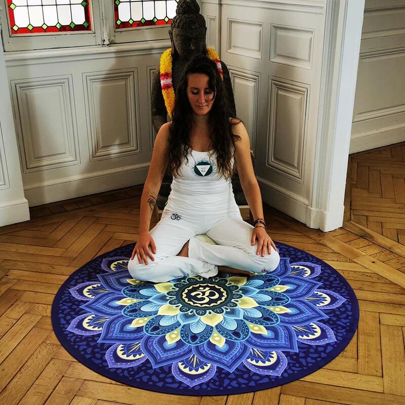 Tapete de yoga e meditação Borracha e microfibra - Mandala Om + Saco de yoga
