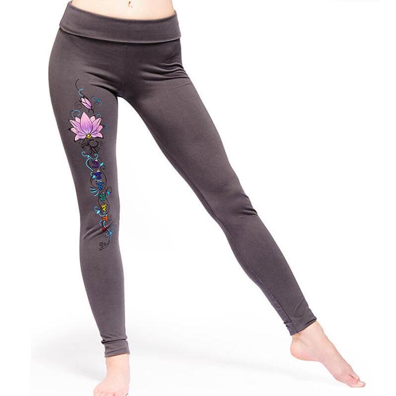 Leggings de yoga e Pilates em algodão orgânico, energia Lótus