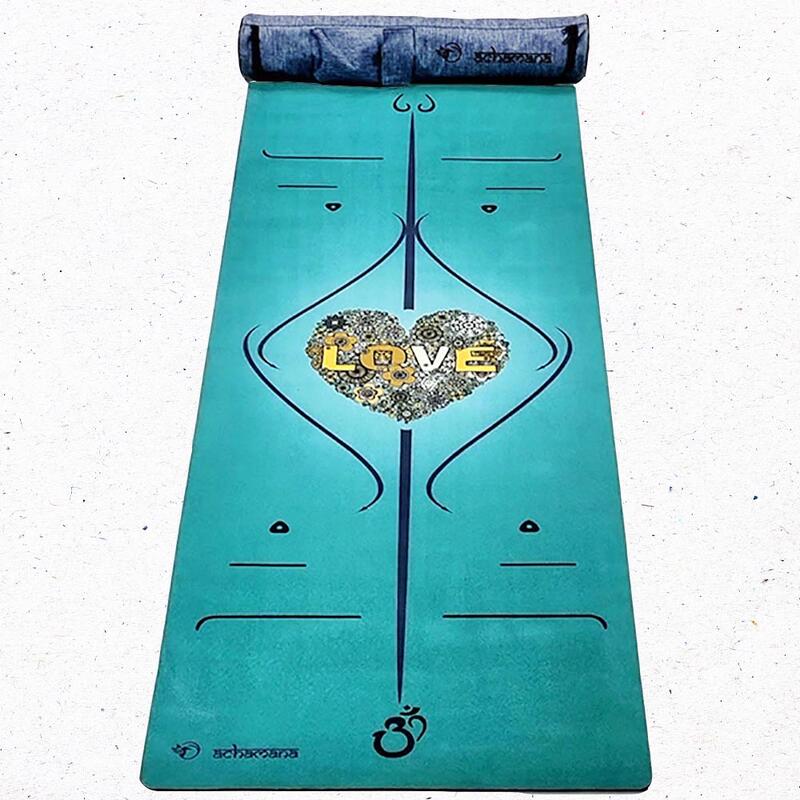 Nieuwe generatie ecologische yoga mat 3 ply 6mm - positie lijnen + Yoga tas