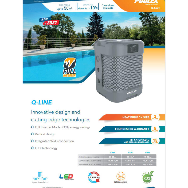 Zwembad warmtepomp - Poolex Q-Line 9 Full Inverter - 9 kW, voor 40-50 m3 zwembad