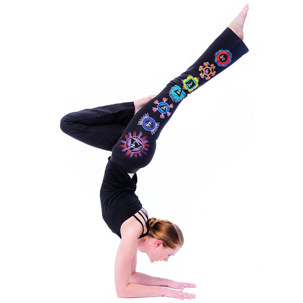 Pantalon de yoga femme - bootcut - 7 chakras peint à la main - noir 3/5