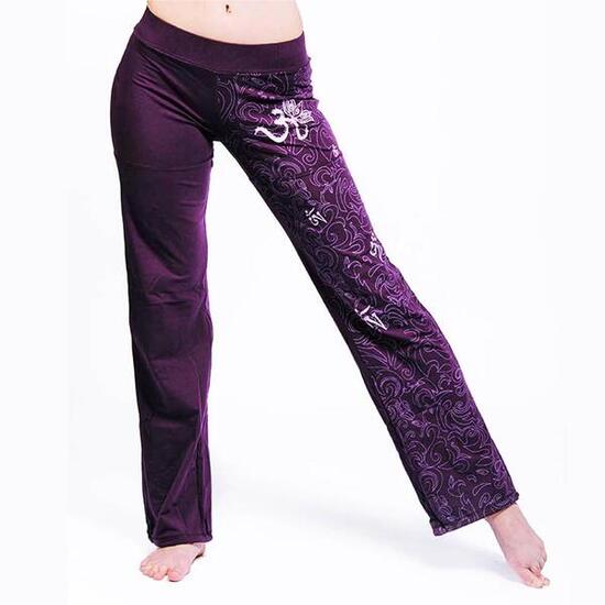 Pantalon de yoga femme symbole Om motif Maori - Vêtement yoga femme aubergine