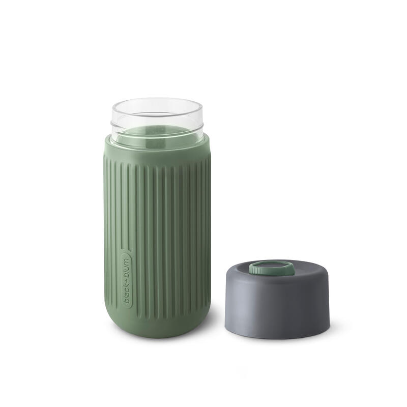 玻璃隨行杯連矽膠杯套 12oz (340ml) - 橄欖綠色