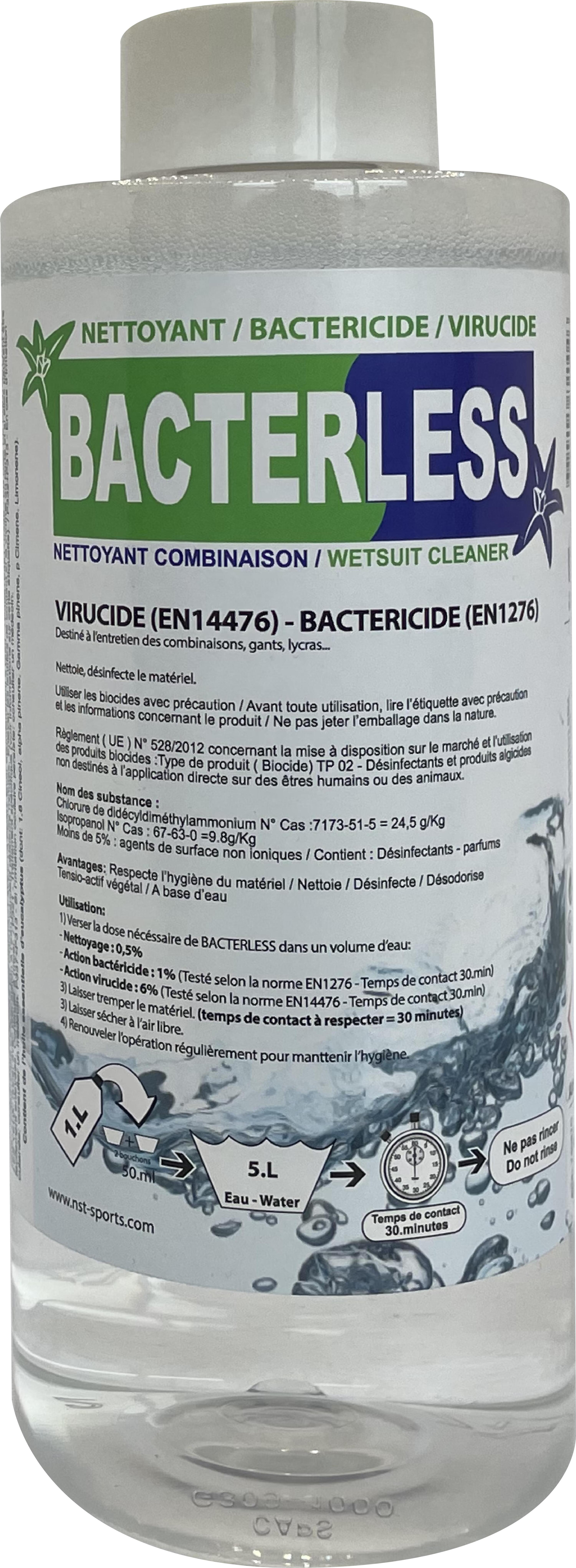 Nettoyant pour Combinaisons et Accessoires Néoprène Bacterless – 1L 2/3
