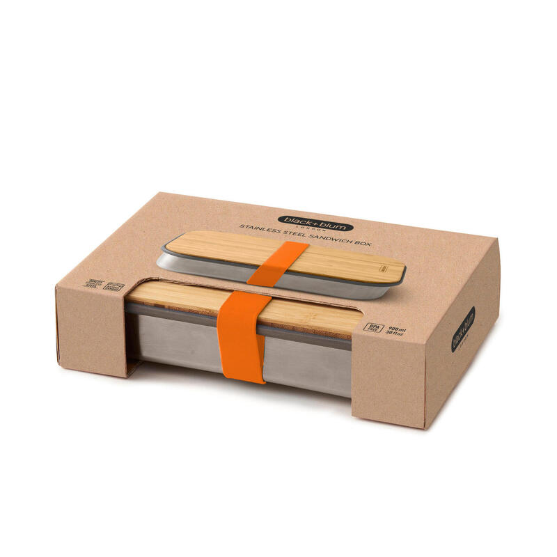 Stainless Steel Sandwich Box (SS+Bamboo) 30oz (900ml) - Orange