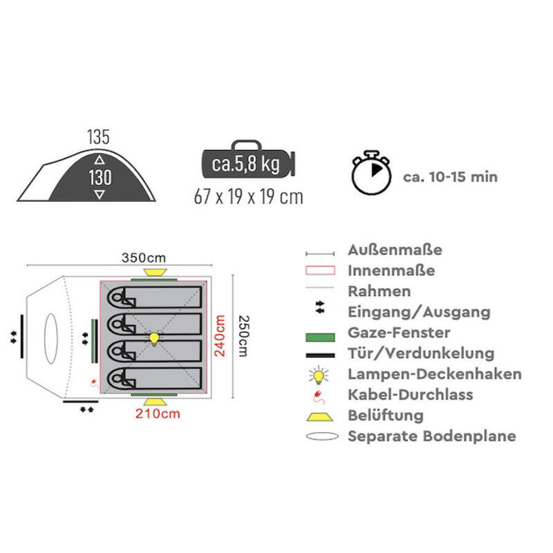 Tenda a cupola per 4 persone campeggio Akasa