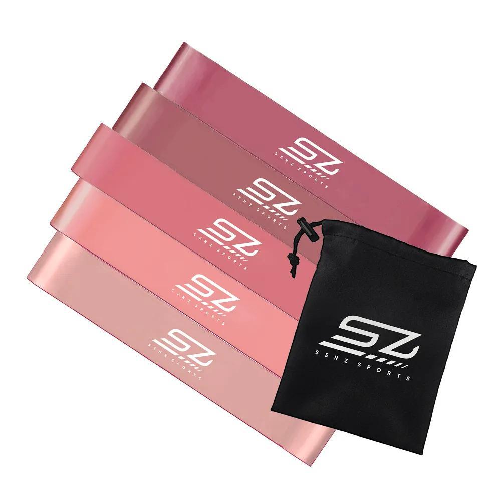 SENZ SPORTS Fitness Elastiek - Set van 5 weerstandsbanden incl. opbergzak - Roze