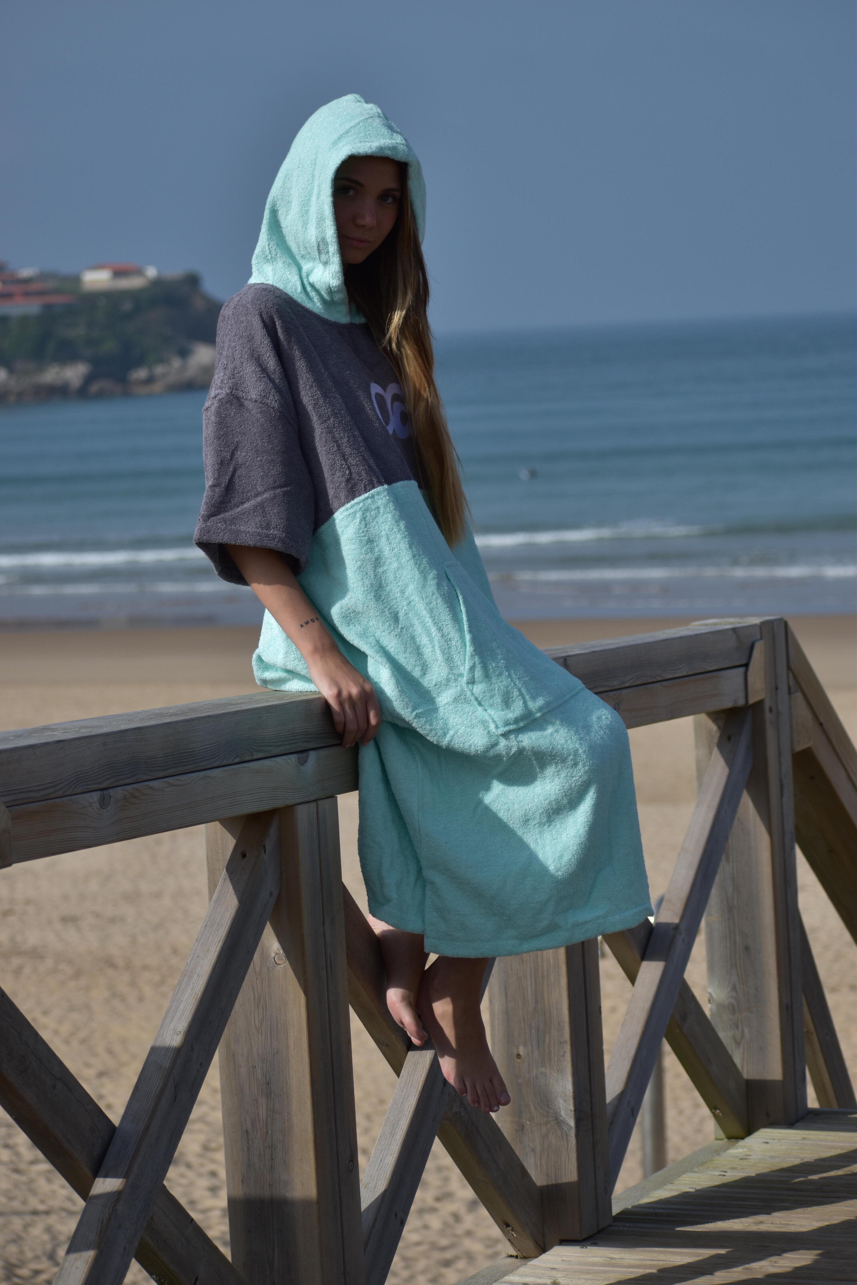 Poncho Toalla de Surf  Adulto Menta/Gris/Menta S/M 3/5
