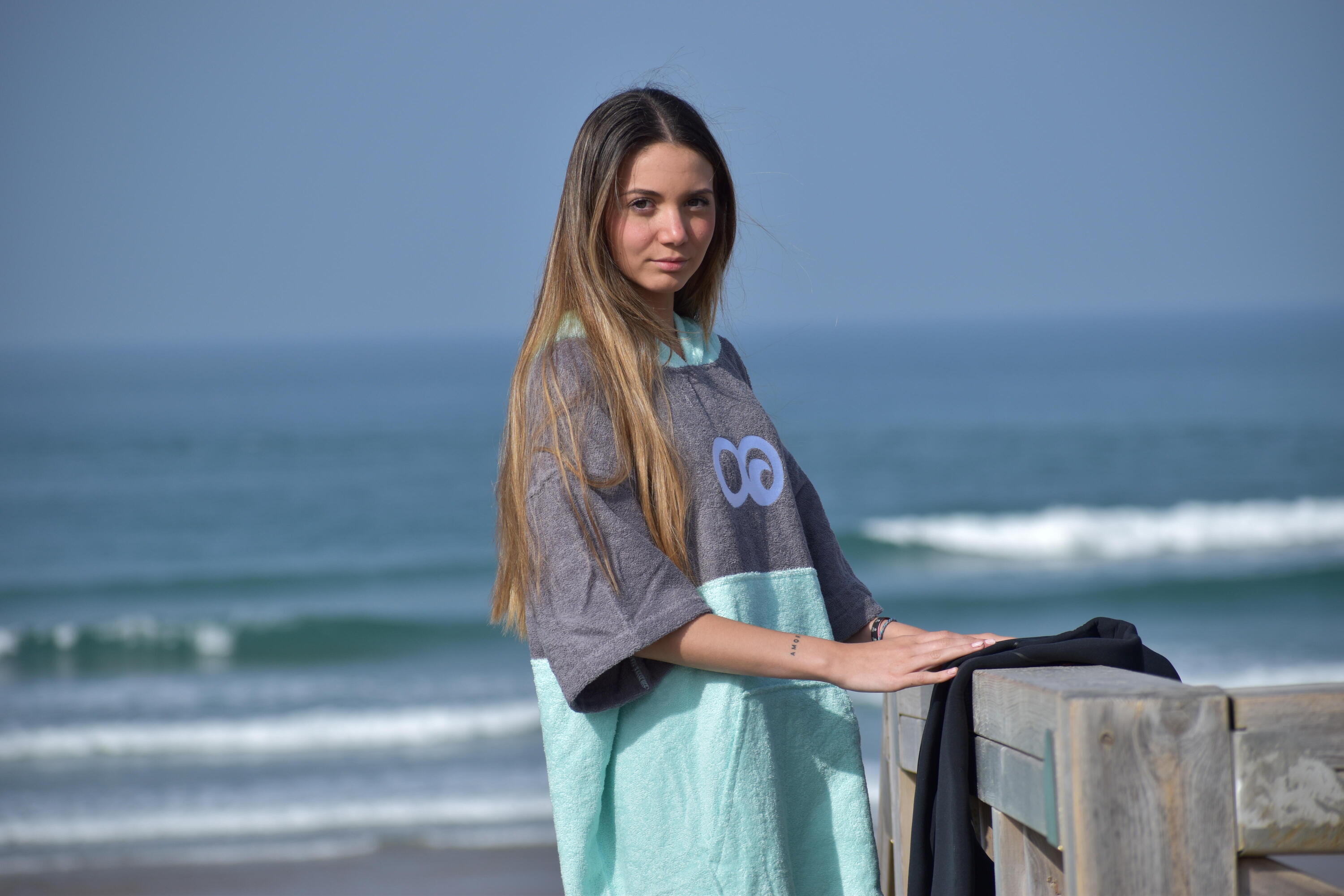 Poncho Toalla de Surf  Adulto Menta/Gris/Menta S/M 2/5