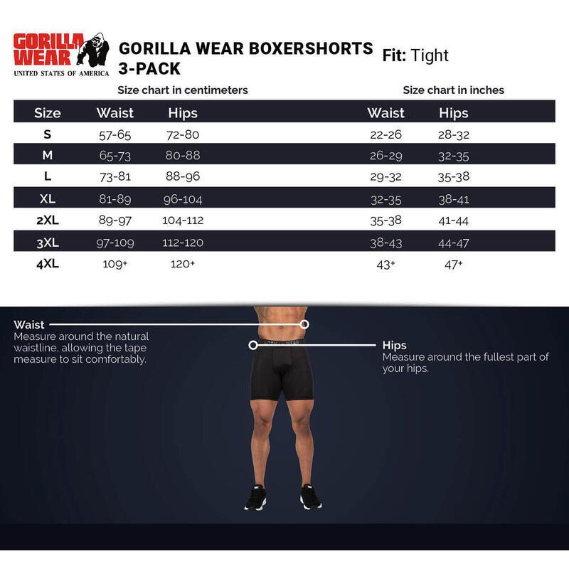Gorilla Wear Boxershorts 3-Pack - Gray/Blue/Red