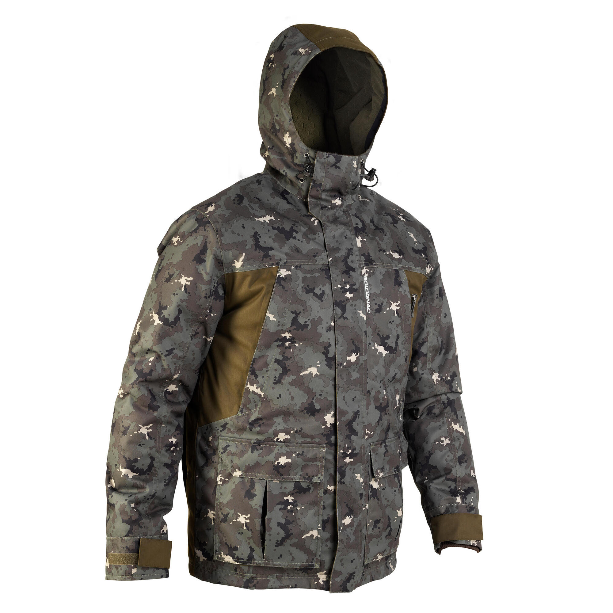 VESTE CHASSE IMPERMEABLE CHAUDE 500 CAMOUFLAGE ISLAND VERT ...