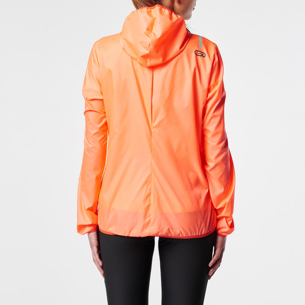 Lauf-Windjacke Run Wind Damen neonfarben koralle