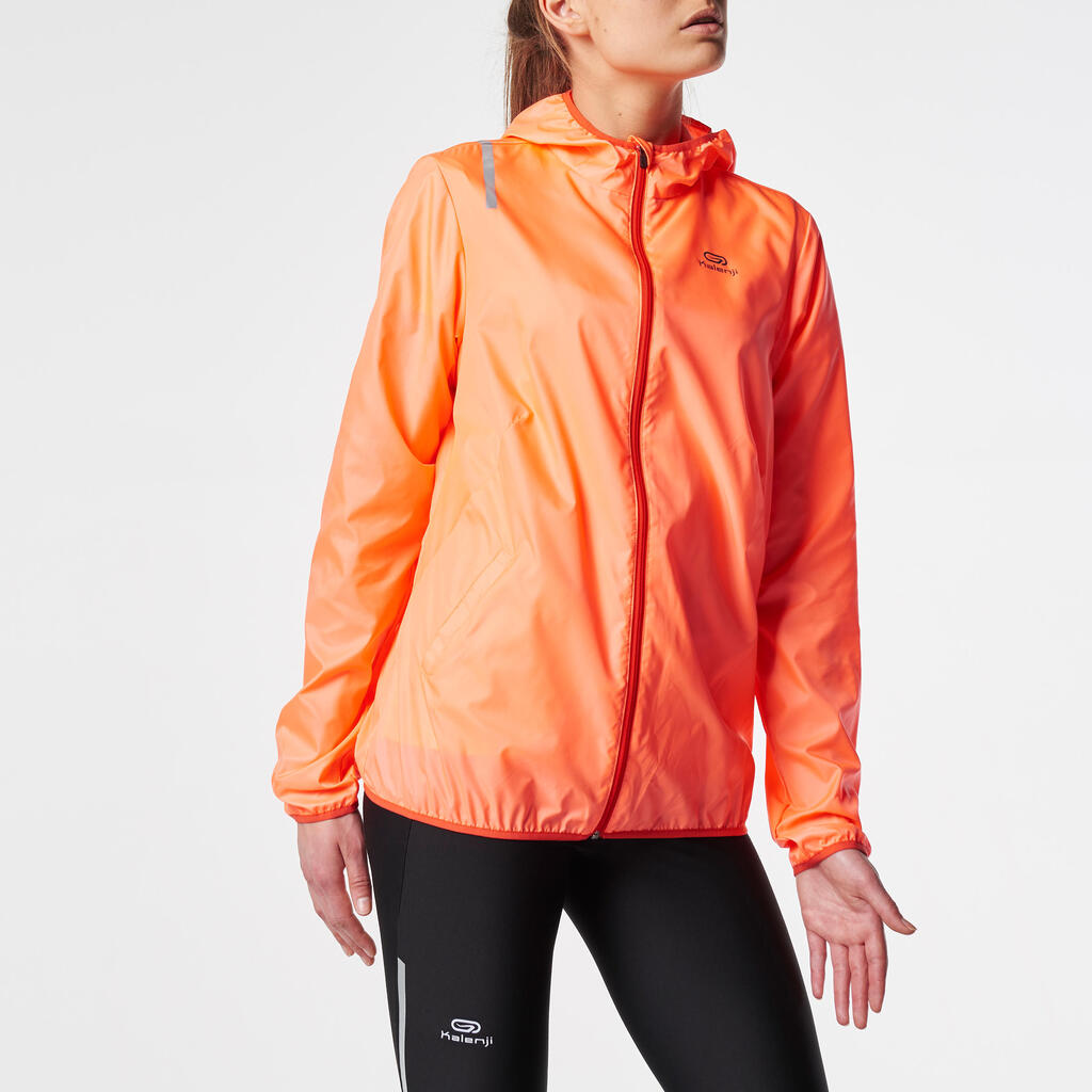 Lauf-Windjacke Run Wind Damen neonfarben koralle