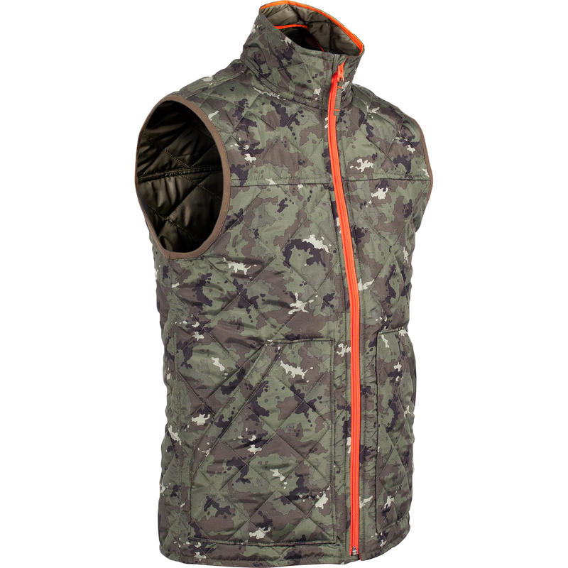 100 Padded Hunting Gilet Camouflage Green Decathlon