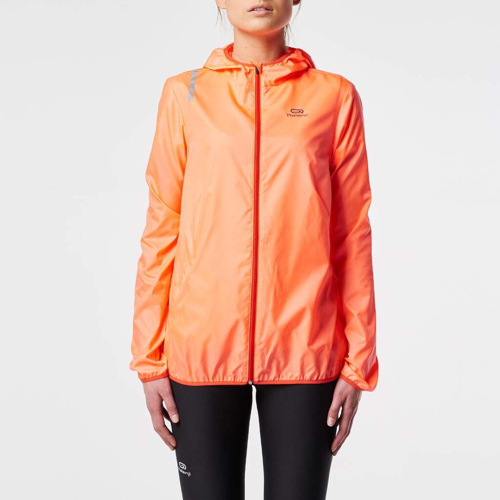 Lauf-Windjacke Run Wind Damen neonfarben koralle