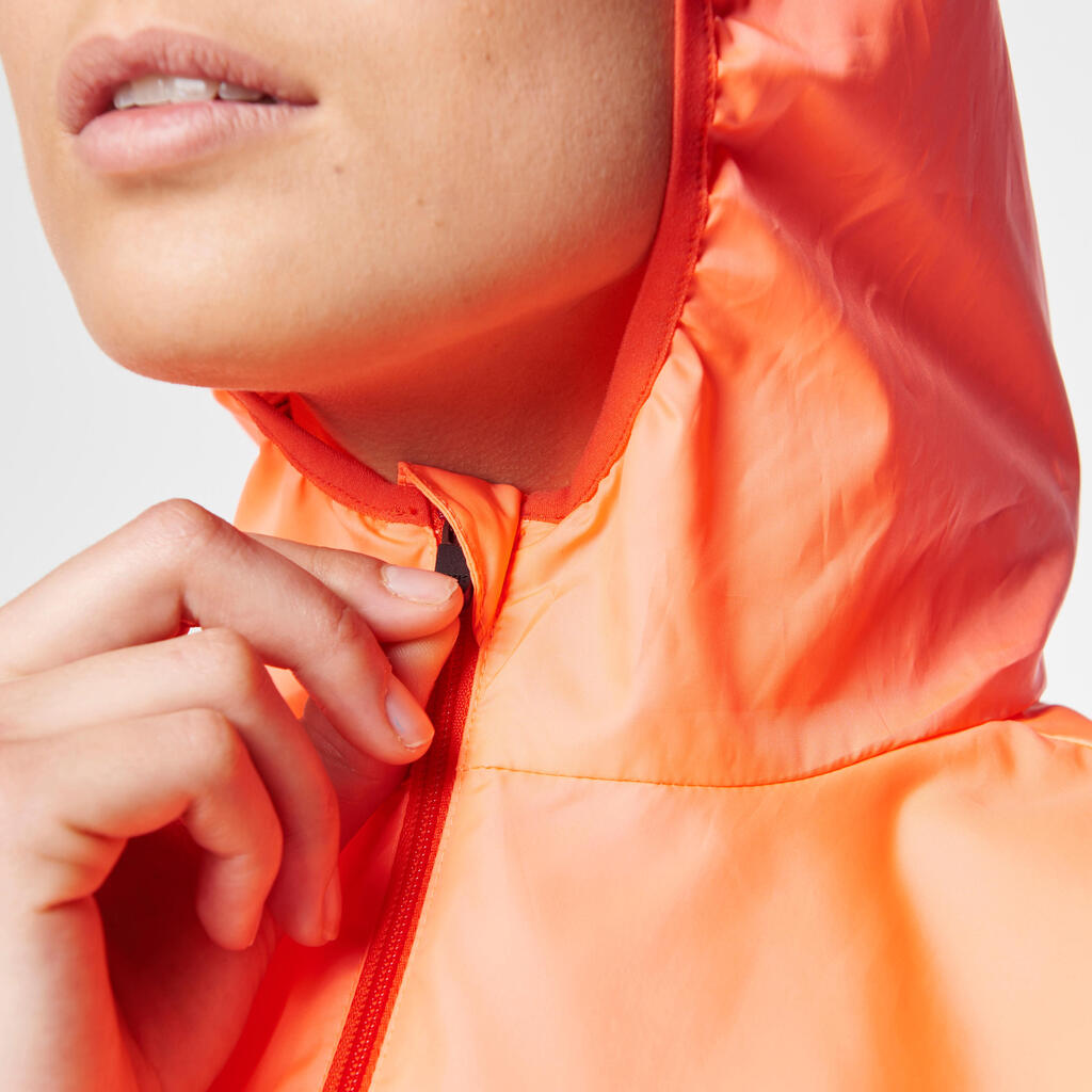 Lauf-Windjacke Run Wind Damen neonfarben koralle