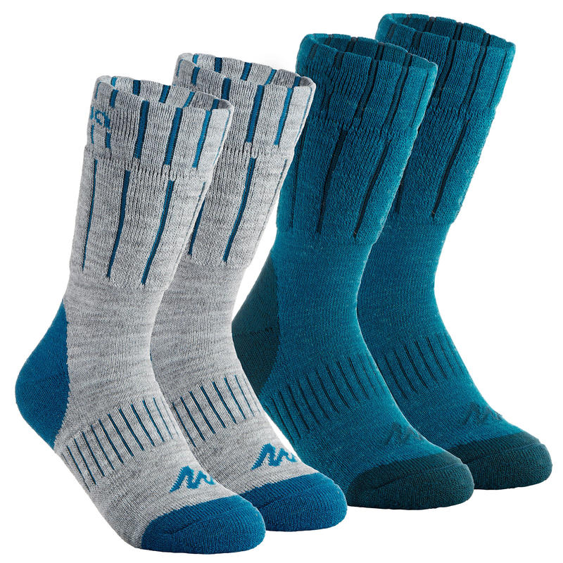 Chaussettes de randonnée neige junior SH100 chaudes mi-hauteur gris bleues. Chaussettes de randonnée neige junior SH100 chaudes mi-hauteur gris bleues.