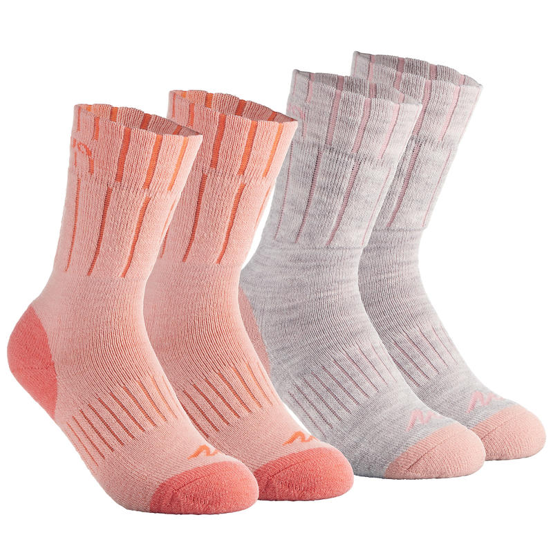 Chaussettes de randonnée neige junior SH100 chaudes mi-hauteur corail grises. Chaussettes de randonnée neige junior SH100 chaudes mi-hauteur corail grises.