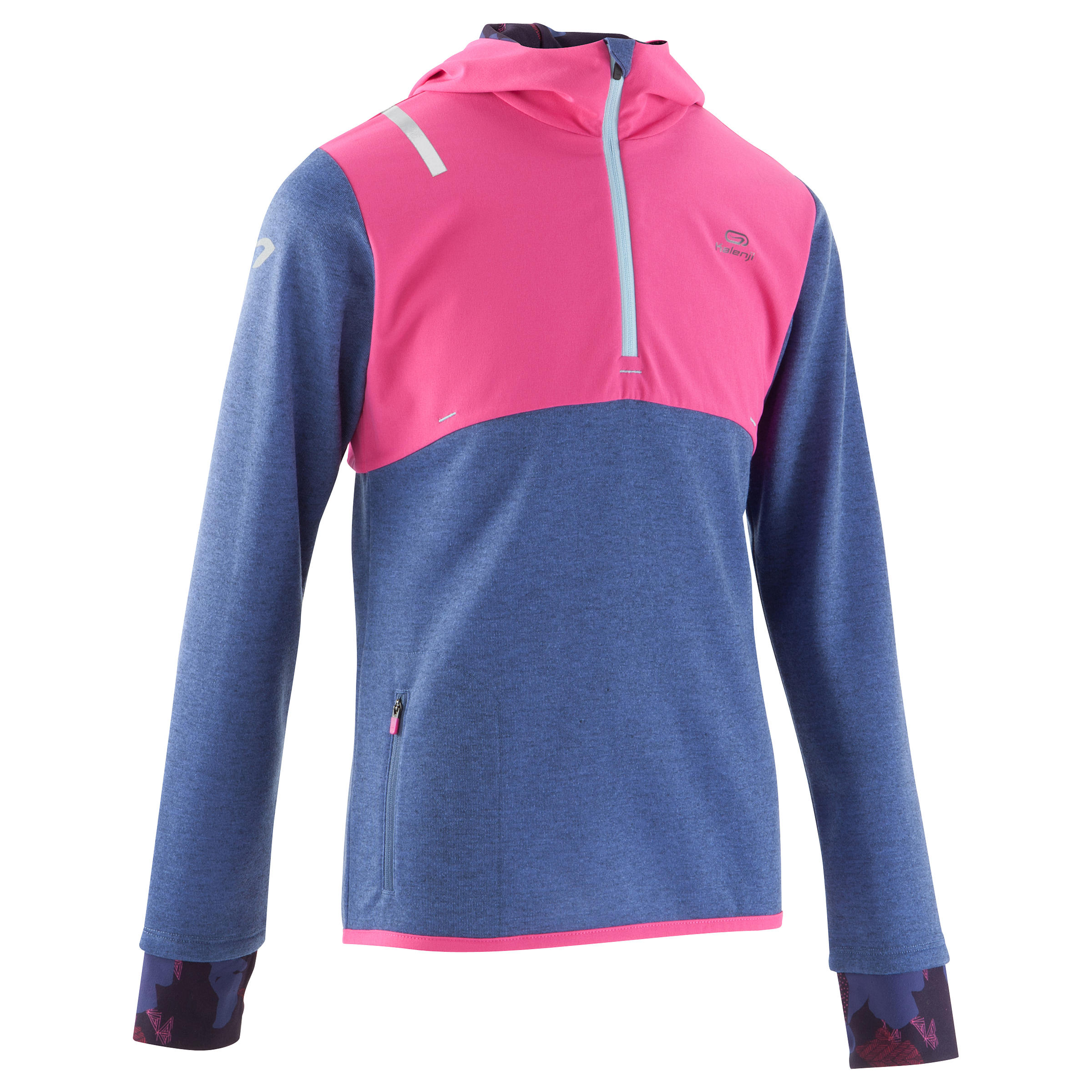 KALENJI Elio Children's Running Hooded Jersey - Pink/Blue
