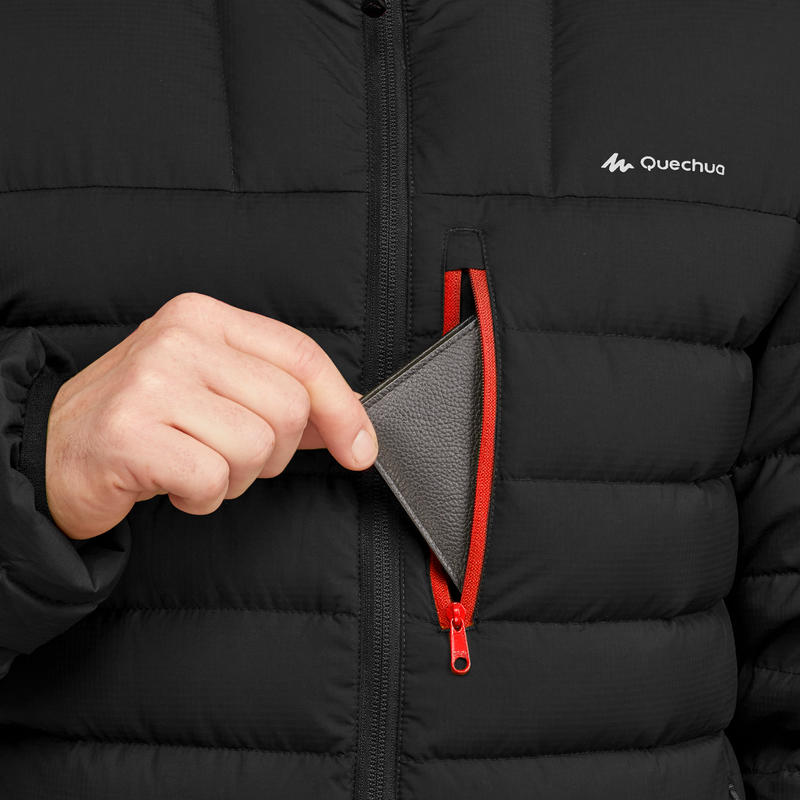 เสื้อแจ็คเก็ตดาวน์สำหรับผู้ชายใส่เทรคกิ้งบนภูเขา พิกัดอุณหภูมิ -10°C รุ่น Trek 500 (สีดำ)