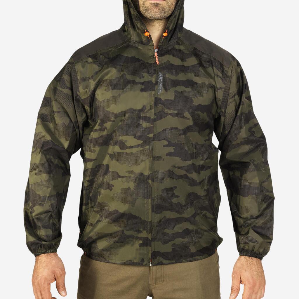 Veste chasse imperméable legere camo verte 100