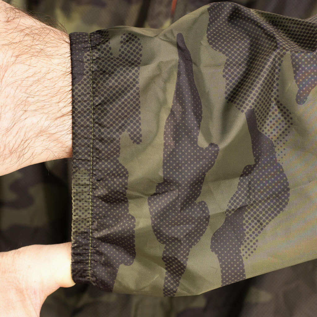 VESTE CHASSE IMPERMÉABLE LEGERE CAMO VERTE 100