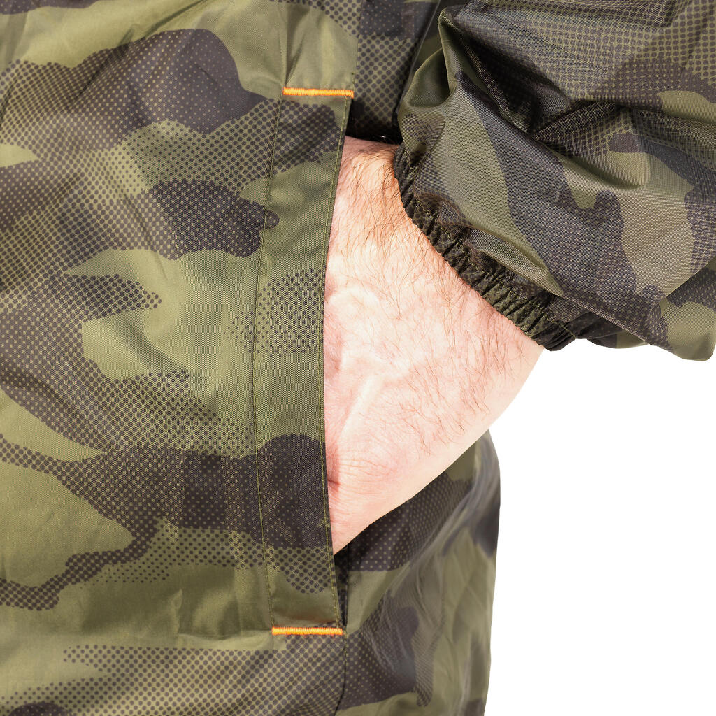 VESTE CHASSE IMPERMÉABLE LEGERE CAMO VERTE 100