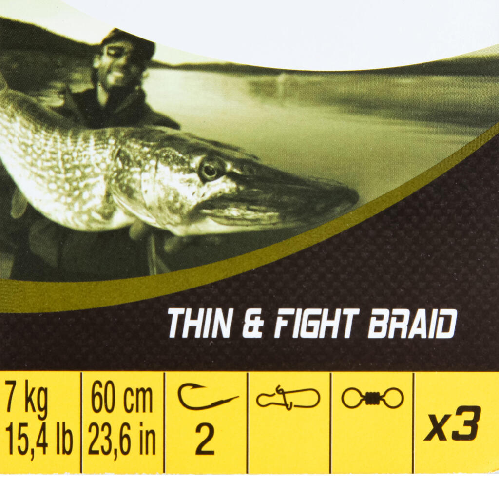 „THIN & FIGHT 7 kg“ x3 pavadėliai plėšriųjų žuvų žvejybai