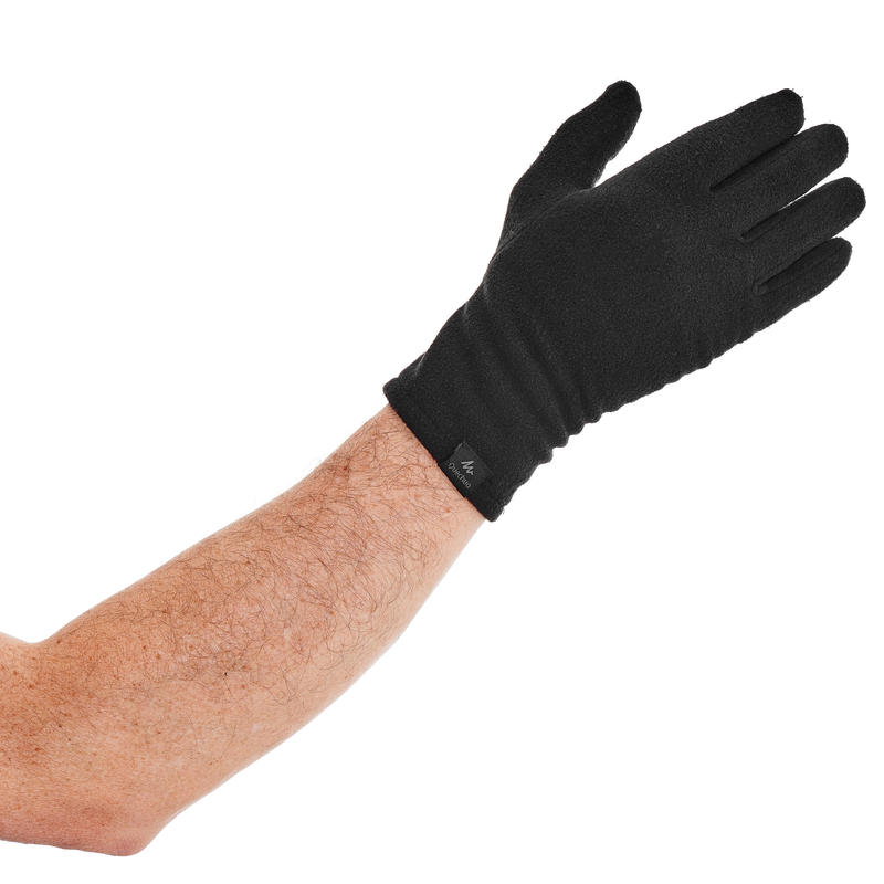 Adult Mountain Trekking Recycled Polyester Liner Gloves Trek 100 - black